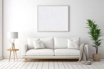 Fototapeta na wymiar Blank Picture Frame Mockup: White Wall Decor. Generative Ai