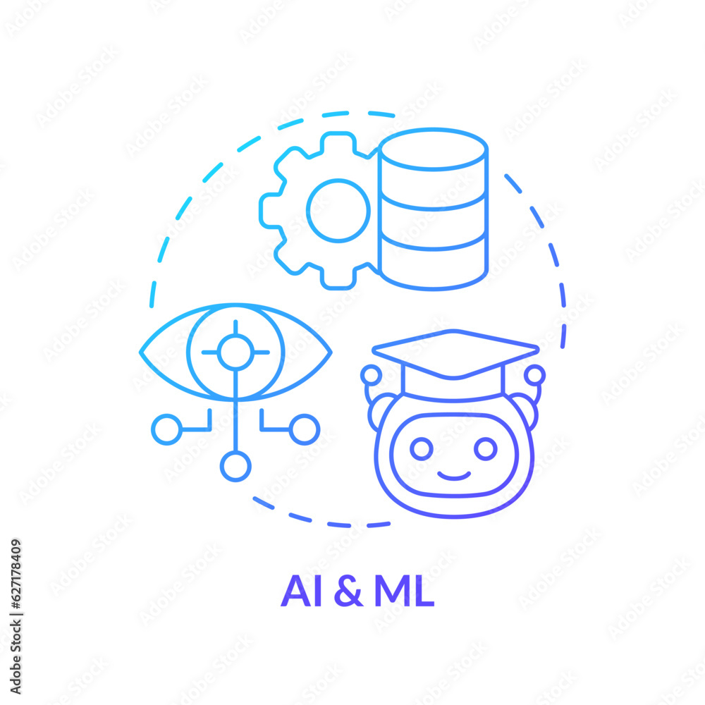 Poster gradient ai and ml concept thin line icon, isolated vector representing data democratization.