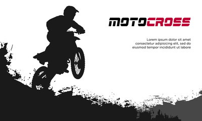 Motocross silhouette vector illustration. Moto trail biker doing stunt in mud track.