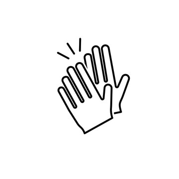 Clapping hands icon. Applause clap. Celebration hands gesture. Audience slam icon. Cheers slap sign. Celebration expression. Clapping applause symbol in outline style. People appreciation vector
