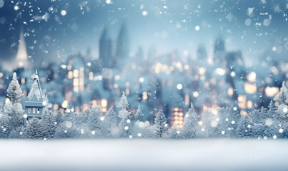 Fototapeta na wymiar Christmas and Winter Background, Bokeh effect. Merry Christmas and a Happy New Year Greeting Card with copy space area - Generative AI