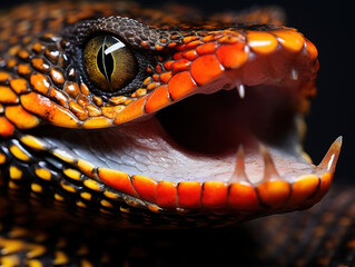 Fototapeta premium Photo of Close-up of a reptile's tongue: Close-up photographs of a reptile's tongue reveal its unique shape, texture, and the specialized adaptations for feeding. It captures the intricacy and functio