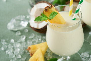 Pina Colada. Traditional caribbean cocktail from rum, pineapple juice and Coconut cream with...