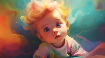 Obraz na płótnie Canvas Adorable baby on abstract colorful background. Generative AI