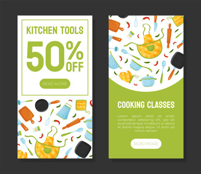 Kitchen Cooking Tools Web Banner Design Vector Template
