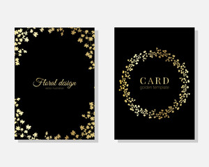 Vector set of luxury cards, templates with gold glittery flowers for birthday, wedding, anniversary invitation 