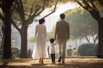 Fototapeta premium Family Fun in the Park Joyful Moments with a Small Boy, Generative AI
