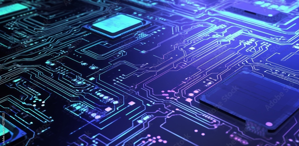 Aufkleber futuristic technology background with circuit board, microchips, wires, and digital binary code, hig