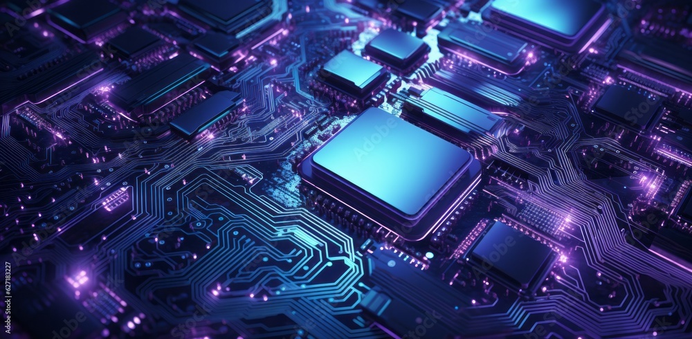 Aufkleber futuristic technology background with circuit board, microchips, wires, and digital binary code, hig