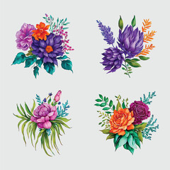 Pink and orange watercolor floral arrangement collection