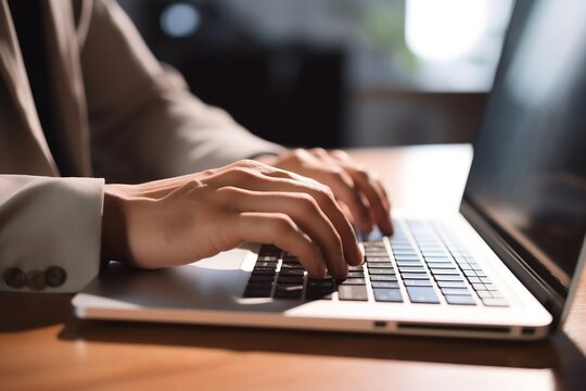 Close-Up Businessman Typing on Computer Keyboard. Generative Ai