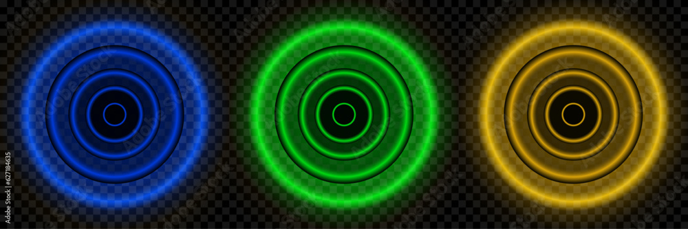 Poster wi-fi, li-fi and sonar wave effect. blue glowing signal sensor waves internet wireless connection. b