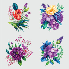 Pink and orange watercolor floral arrangement collection