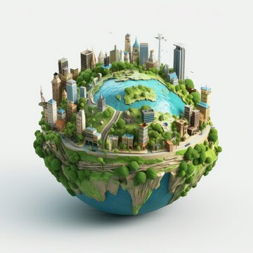 globe in miniature with city and forest. AI Generative.