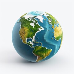 Fototapeta premium Planet Earth globe, isolated on white. Geography of the world from space. AI Generative.