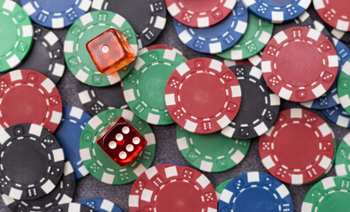 casino chips border background on green table - Powered by Adobe
