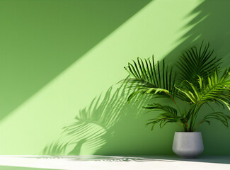 Fototapeta premium Flower on empty room with window shadow. Generative AI.