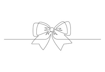 Continuous one line drawing of gift ribbon Christmas and birthday present wrap in simple linear style vector illustration. Premium vector.
