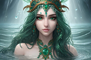 The fairy queen of water in a beautiful fantasy.
