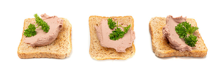 Meat Paste Toast Bread Isolated, Tuna Pate Sandwiches, Terrine Toasts, Chopped Liver Mousse, Fish...