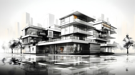 illustration abstract modern urban building out-line Generative AI