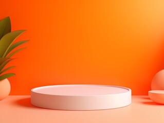Abstract minimalistic scene with geometric shapes. Podium stage orange color for presentation AI