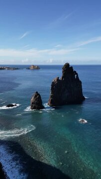 Illheus da rib rock formations on the cliff coast of ribeira da janela, madeira, portugal 
