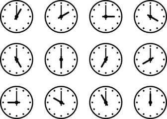 Set of clock icon, isolated vector icon.