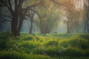 Fototapeta na wymiar Beautiful background of a forest glade on a spring season