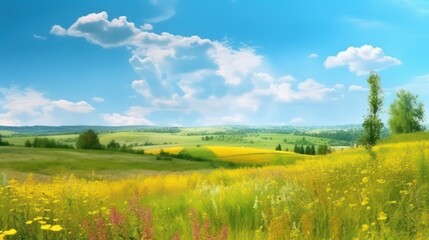Beautiful bright colorful summer spring natural rural with blue sky