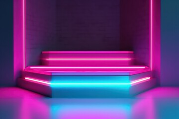 Beautiful colorful podium with colored neon lights in futuristic theme 
