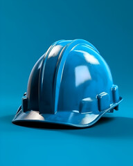 A blue hard safety helmet on a blue background - obrazy, fototapety, plakaty