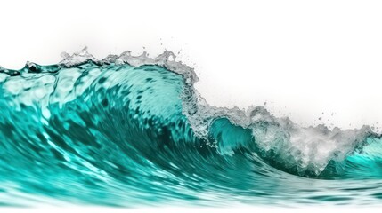 Beautiful textured turquoise sea natural wave close-up against white background