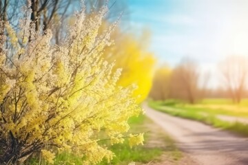 Defocused spring landscape,Beautiful nature view with blue sky