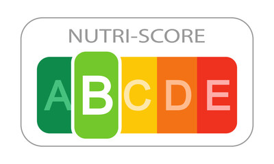 Nutri Score label with detached B classification letter on white background. Sticker with nutritional quality of foods used in Europe products rating system. Vector flat illustration