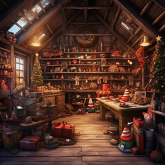 Santa work shop background 