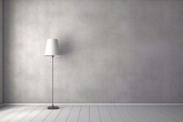 Gray empty wall with built-in lighting and floor lamp