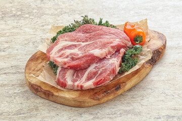 Raw pork neck for cooking