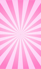 Vertical poster with pink radial stripes. Trendy vintage y2k pattern. Rosy sunburst, explosion or surprise design background in manga style. Bubble gum, lollipop candy texture. Vector illustration - obrazy, fototapety, plakaty