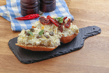 bruschetta with soft cheese capers and tomato
