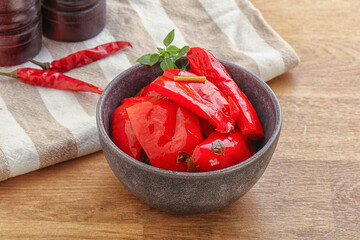Marinated red bell pepper with oil