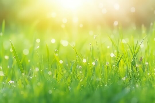 Natural background with young juicy green grass in sunlight