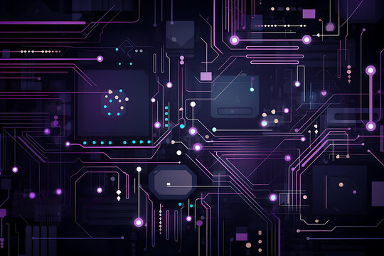 Futuristic Techscape: Abstract Purple and Black Background with Flat Design, Ideal for illustrations, High-tech visuals, Contemporary flat design. - Generative AI