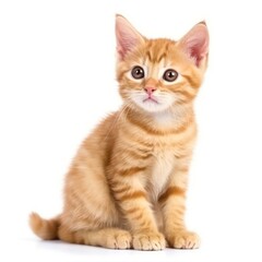 Obraz premium Portrait of a ginger kitten with yellow eyes isolated on white background