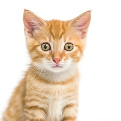Portrait of a ginger kitten with yellow eyes isolated on white background