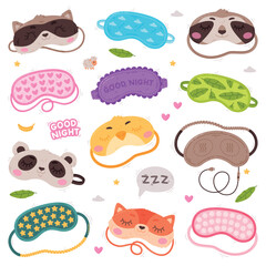 Eye Mask for Sleeping as Cloth Cover to Block out Light Vector Set