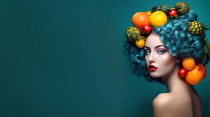 Fototapeta na wymiar woman with fruits, fashion illustration 