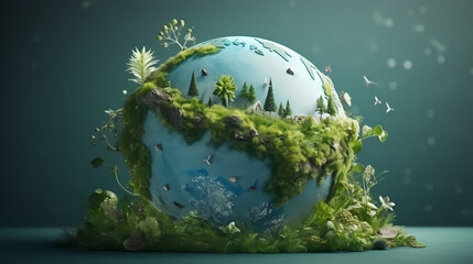 Obraz na płótnie Canvas World environment and earth day concept with globe, nature and eco friendly environment. Ai generated.