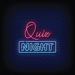 Neon Sign quiz night with brick wall background vector
