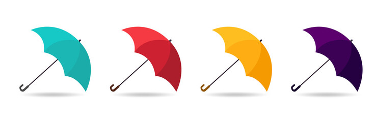 Umbrella set of bright icons. Cartoon umbrella icon. Colored umbrella from rain and sun. Flat illustration.